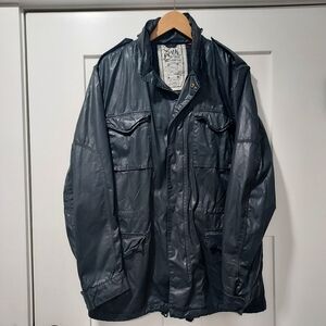 FCUK Mens Med black Jacket Hood Cotton Moto Biker Grunge Hipster City Military